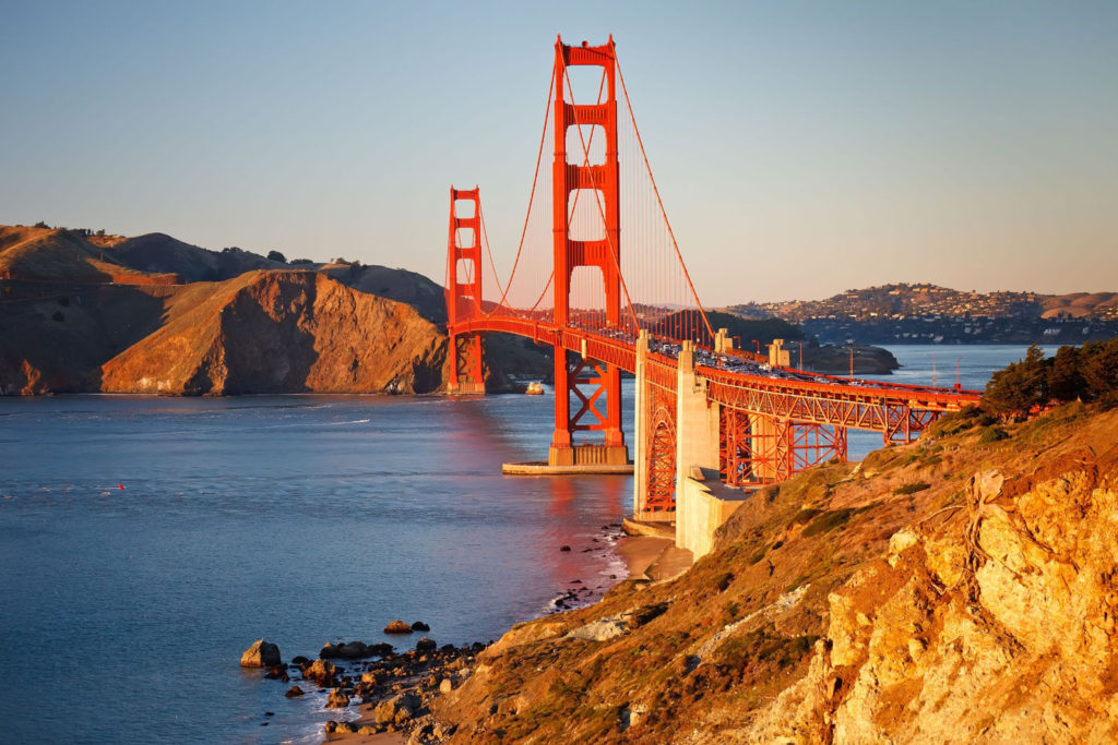 The Golden Gate Bridge at dusk