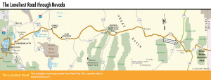 Map of the Loneliest Road through Nevada.